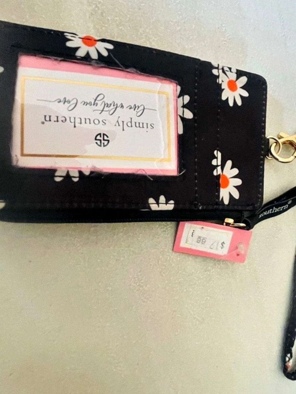 Simply Southern ID Coin Wallet Daisy Floral Wristlet Black & White NWT